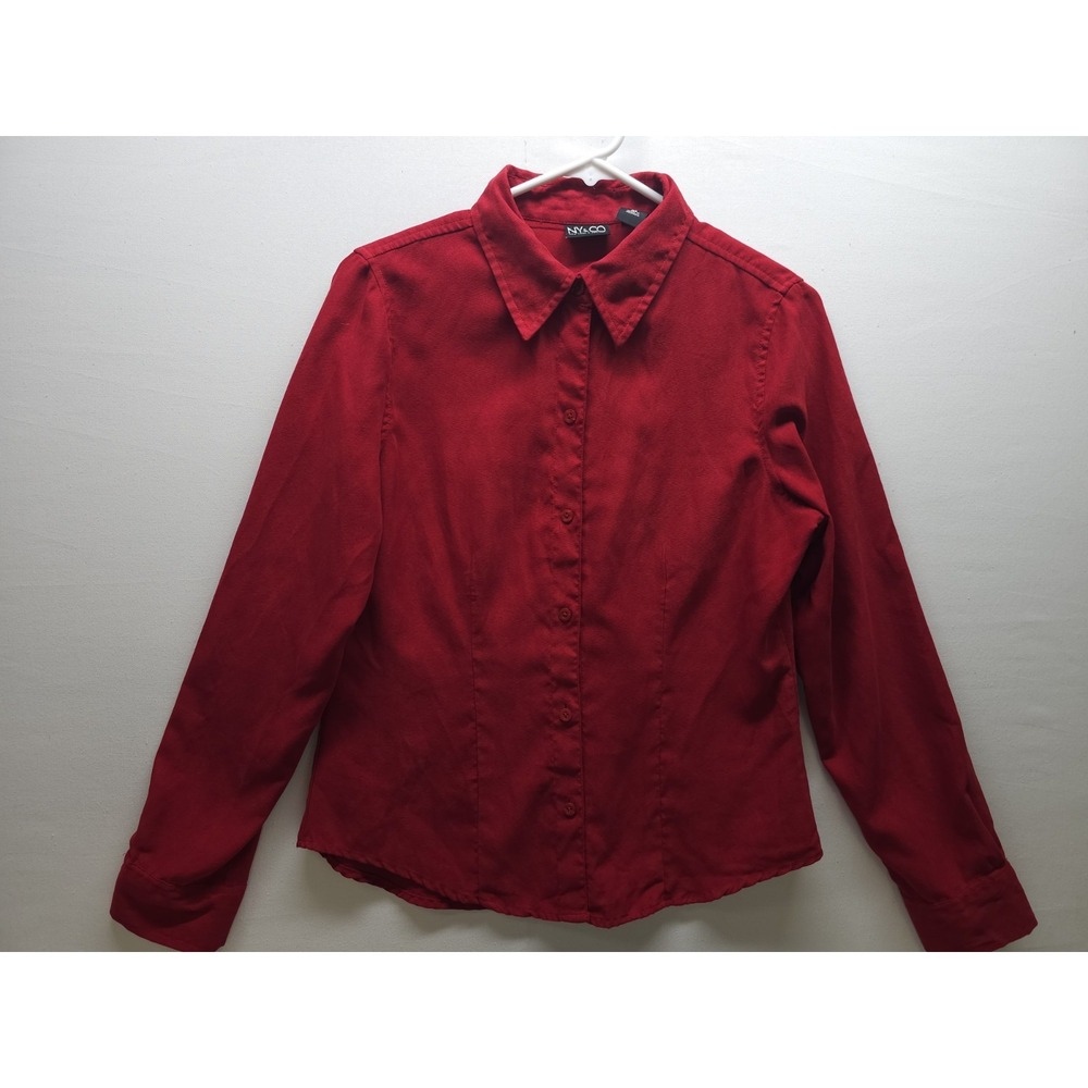 NY&CO New York & Co M  Red Faux Suede Button Down Shirt Fall Basics Western